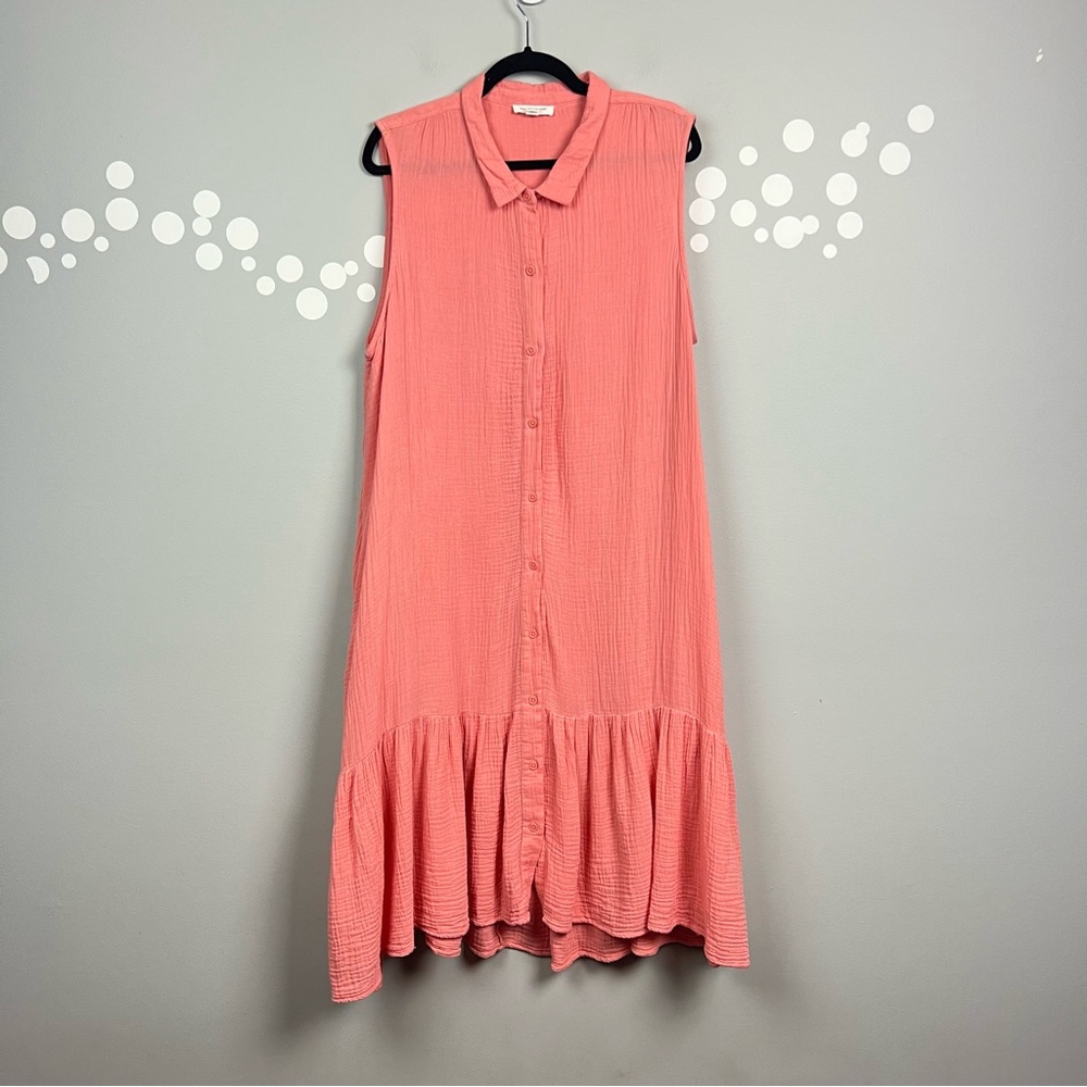 Beachlunchlounge Coral Button Front Tiered Midi Dress XXL